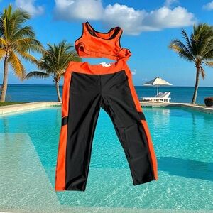 Women's Orange and Black Swim Set